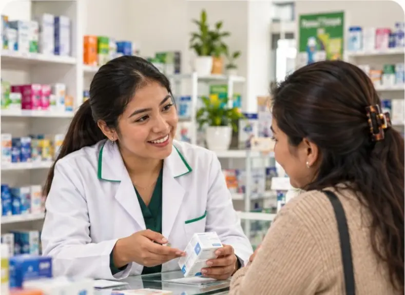 Atención cercana a una cliente en la farmacia Consulfarma
